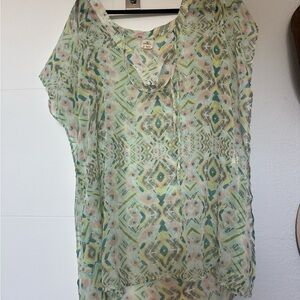 O'Neill Geometric Green and Pink Swim Coverup